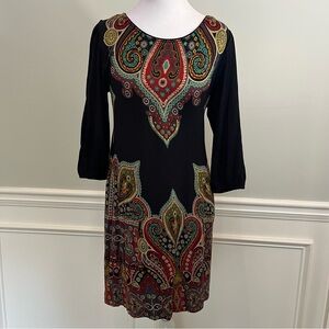 Cha Cha Vente Rayon Black Dress with Vibrant Paisley Size S